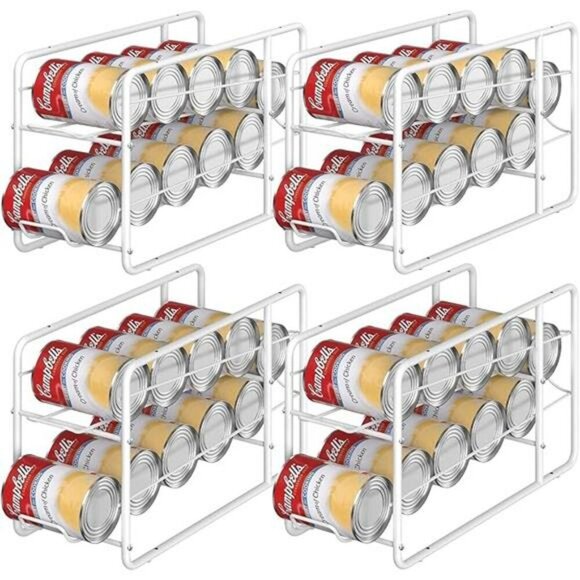 Can Dispenser Rack Stackable Organizer for Pantry Kitchen Cabinet 4 Pack White - Picture 8 of 8